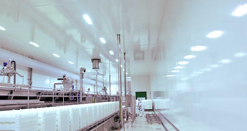Гигиенические стены и потолки на предприятии по производству сыра