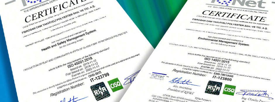 Fibrosan ISO 14001 45001 certificate